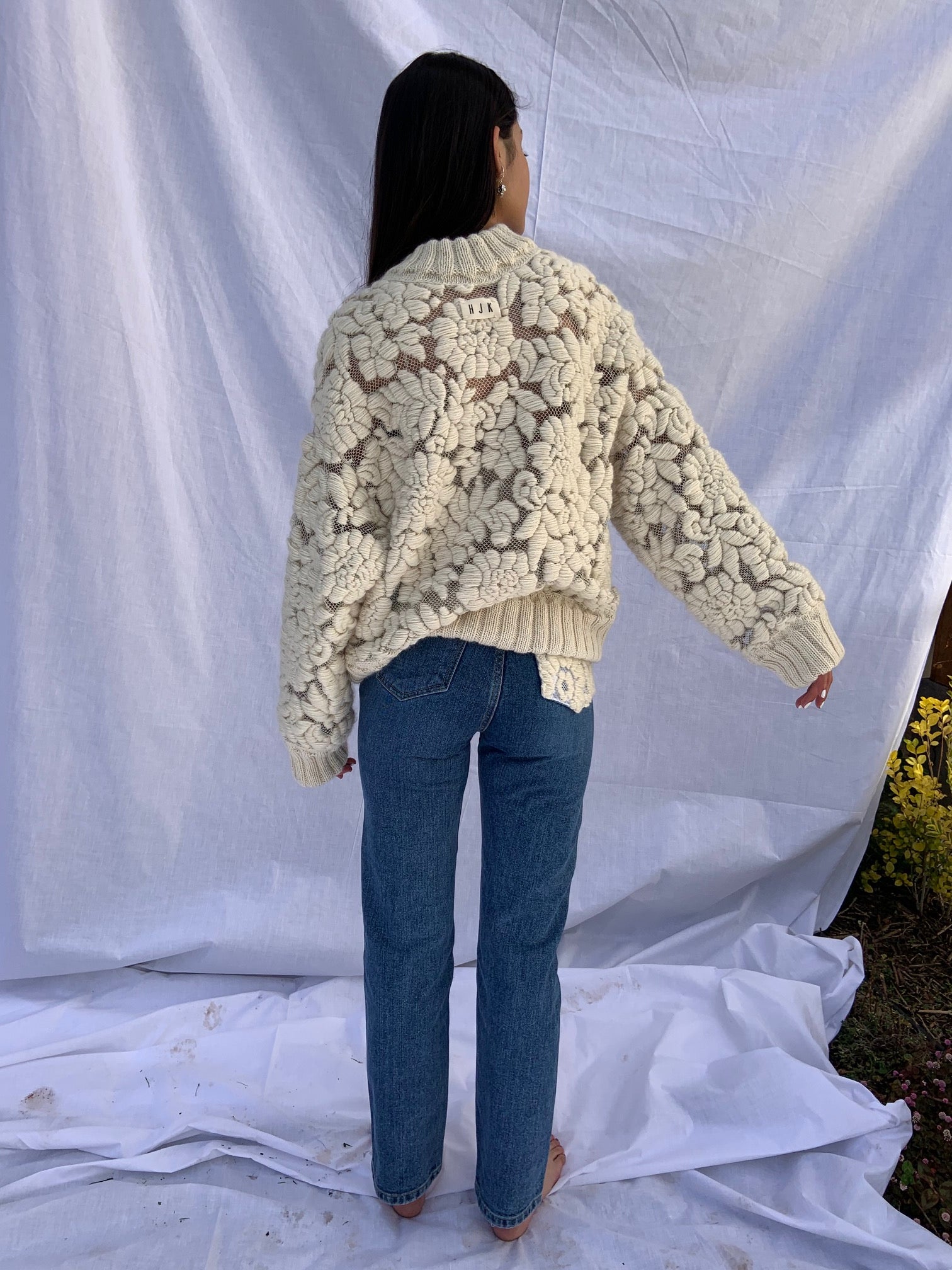 Hand-Embroidered Flowers Sweater